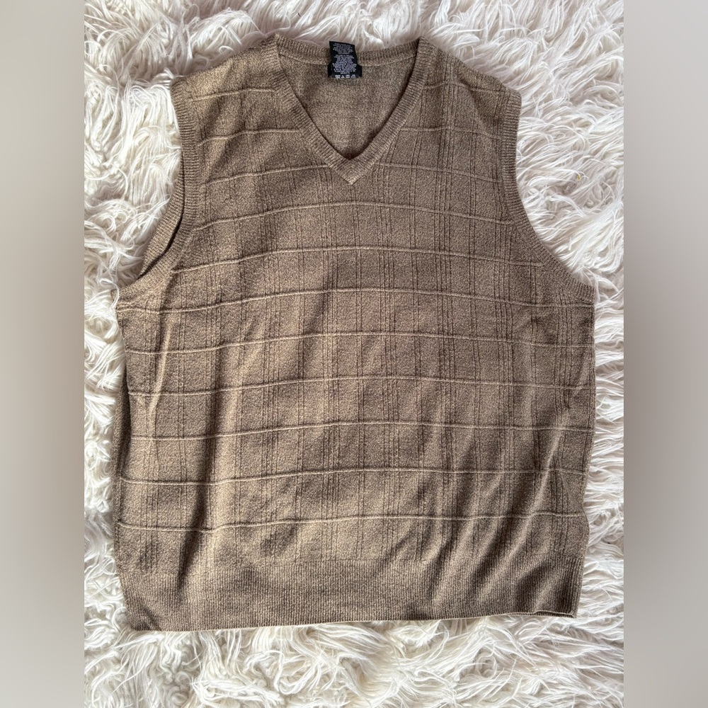 George Urban Khaki V Neck Sweater Vest Size XL Preppy Layering